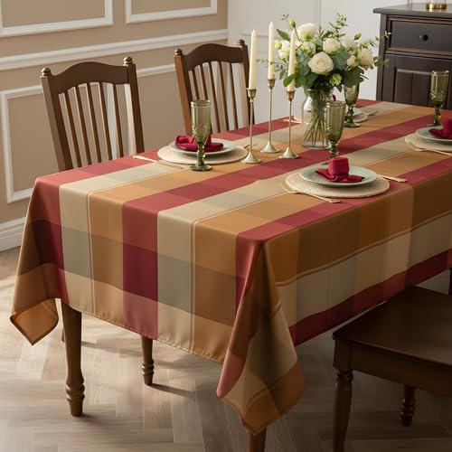 Polyester Plaid Tablecloth 60x102 Inches Spillproof Indoor Outdoor