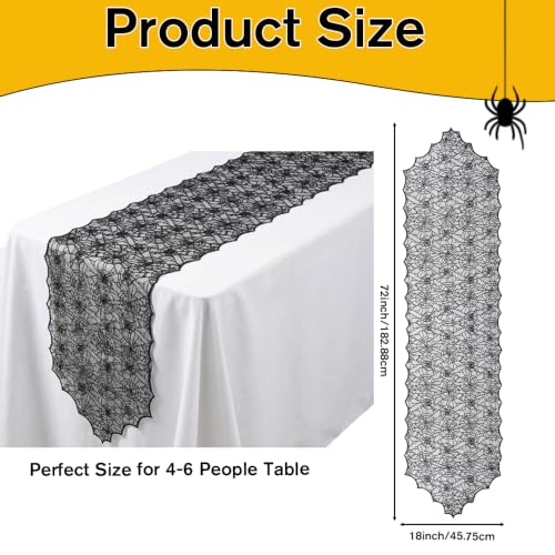 Halloween Table Runner Black Lace Spider Web 18x72 Inch - Variation Black a / 1