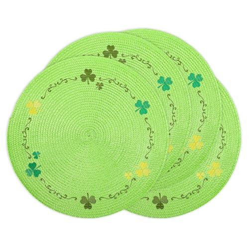 Green Clover St. Patrick's Day Placemat Set - Embroidered 13.4 Inch Table Mats