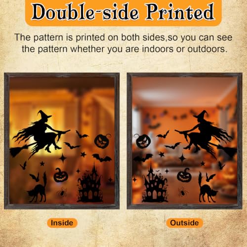 Halloween Witch Bat Window Clings Set - Castle Variation, Large Spooky Decorations