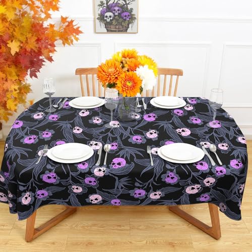Halloween Skull Tablecloth 60x84 Inch Oval Waterproof Gothic Decor - Variation 05