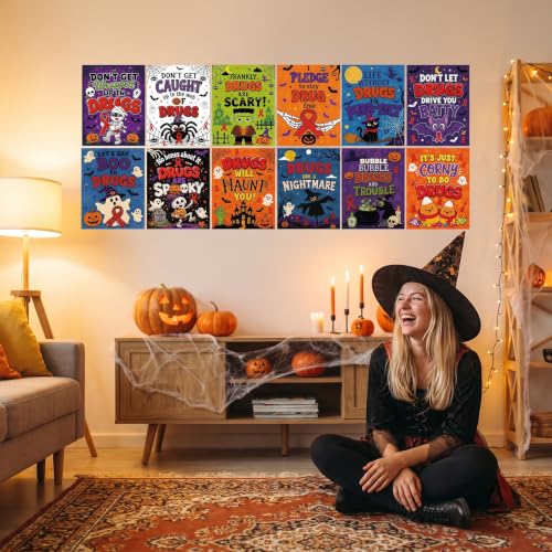 Red Ribbon Week Posters Set - Spooky Halloween Themed Anti-Drug Decorations, 12 Pack