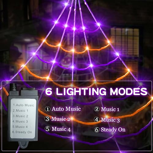 Giant 20x17 ft Halloween Spider Web with 5 ft Black Spider, Motion Sensor Lights
