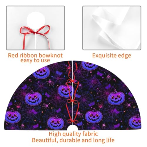 Halloween Pumpkin Psychedelic Neon Spider Web 36 Inch Christmas Tree Skirt - Festive Holiday Decor