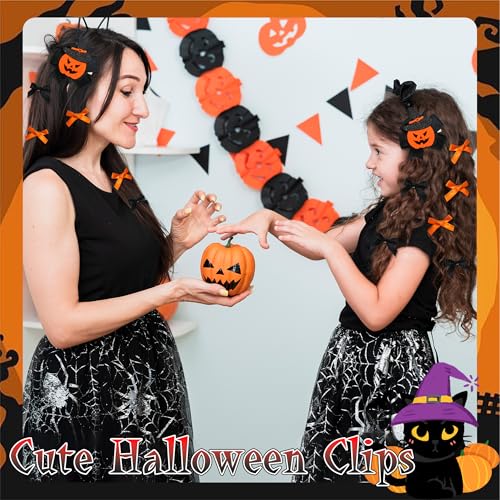 Halloween Hair Clips Set 18 Pcs Pumpkin Bows & Barrettes - Black & Orange