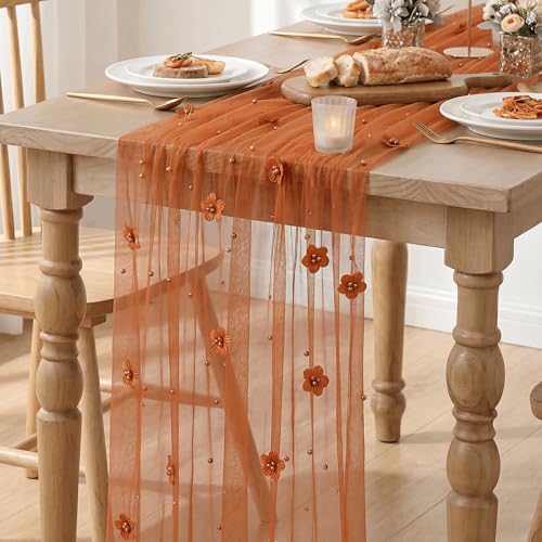 Caramel Flower Pearl Pink Gauze Table Runner 28 x 120 Inch 3-Pack with Variation