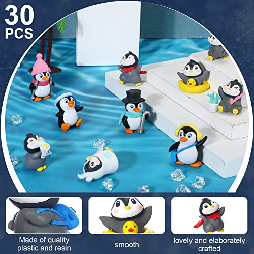Cute Mini Penguin Figurines Set - 30 Pcs Winter Cake Toppers & Party Decorations