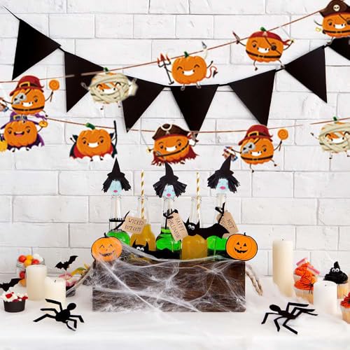 Halloween Banner Decorations Set - 4 Paper Banners for Indoor Outdoor Parties & Photo Backdrops
