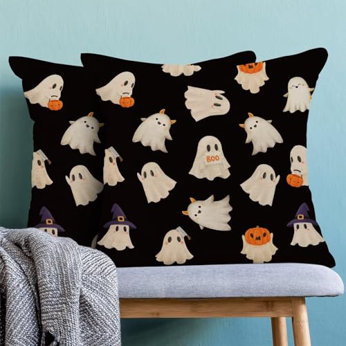 Halloween Pillow Covers Set of 2 22x22 Inch Ghost Pumpkin Black and White Decor