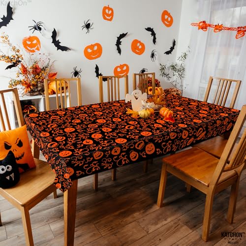 Halloween Pumpkin Tablecloth Pack of 3 - 54x90 Inch Plastic, Orange & Black Variation