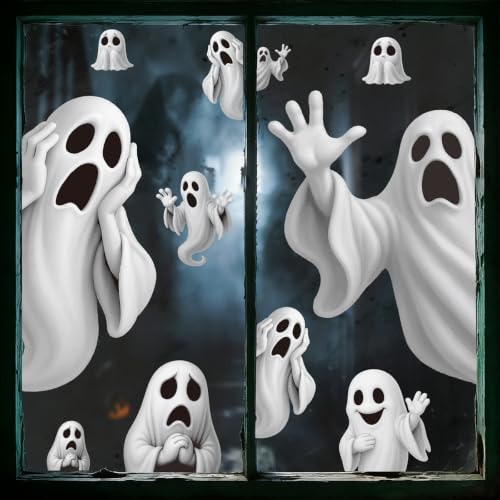Halloween Window Clings Set - Ghost Decals for Glass Windows & Doors W-6
