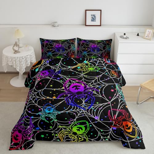 Halloween Spider Web Comforter Set Queen Size Multi 088 - Colorful Spiderweb Quilt