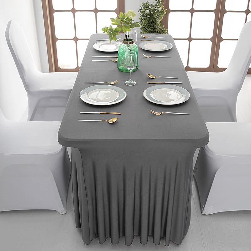 8ft Rectangular Spandex Table Skirt and Cover - Gray 96" x 30"