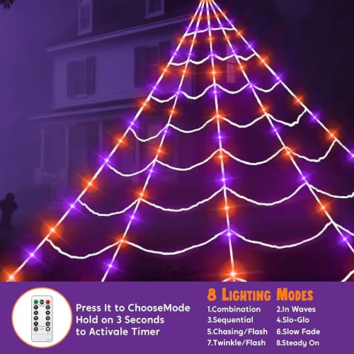 Outdoor LED Spider Web Decoration with Lights & Timer - 17.4 x 16.4 FT Halloween Cobweb