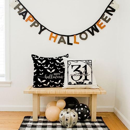 Halloween Throw Pillow Covers 18x18 Set of 4 Black Skeleton Bats Ghost Fall Decor