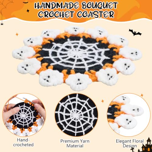 Halloween Crochet Coaster with Ghost Design - Handmade Drink Mat, 6.3 Inch