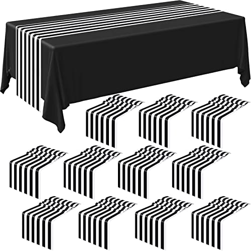12 Pack Black and White Striped Table Runner - 12 x 108 Inches - Polyester