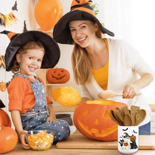 Halloween Ceramic Utensil Holder Pumpkin Ghost Vintage Kitchen Organizer
