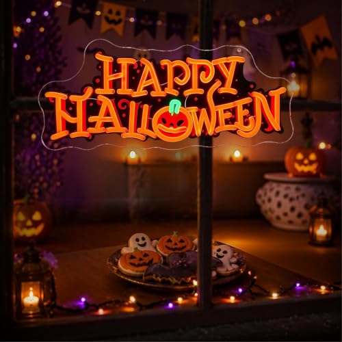 Happy Halloween Neon Sign UV Pumpkin LED Light - 16.9 x 7.3 inches - Variation 3