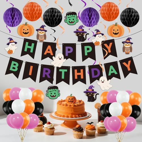 Halloween Birthday Party Decorations Set with Banner Balloons & More
