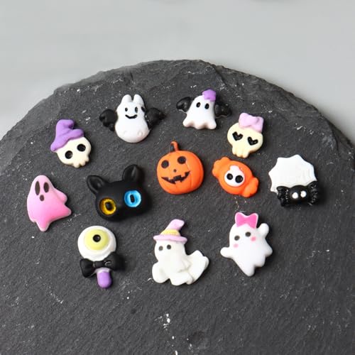 Halloween Nail Charms Ghost Pumpkin Bat Ghost Cat DIY Nail Art Decorations - Variation: Bat Ghost