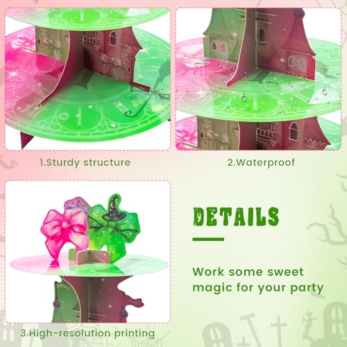Halloween Cupcake Stand 3-Tier Witch-Themed Dessert Display with Toppers