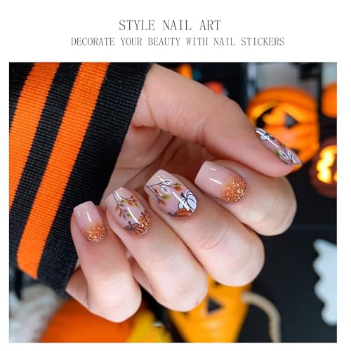 Semi Cured Gel Nail Art Stickers with Glitter for Halloween and Fall
