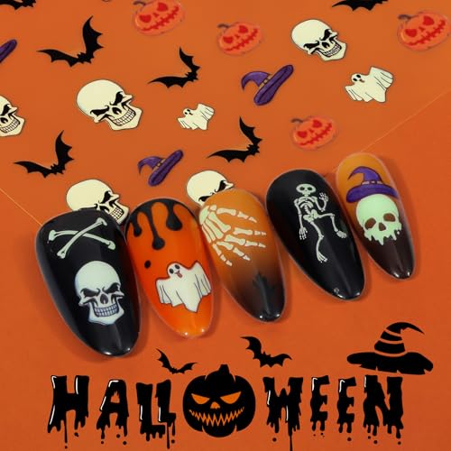 Halloween Nail Art Stickers Set - 6 Sheets with Pumpkins, Ghosts, Bats & Witches - Type1