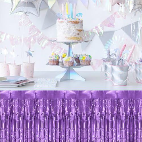 Light Purple Foil Fringe Table Skirts - 2 Pack 29.5x108 Inch Party Decor