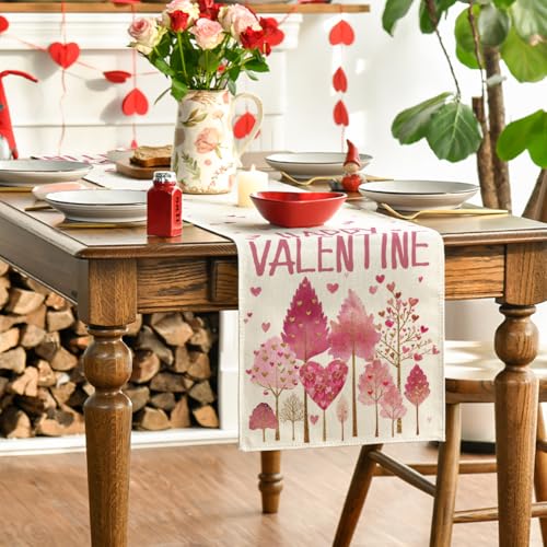Heart-Shaped Tree Table Runner - 13x90 Inch Beige Valentine's & Wedding Decor