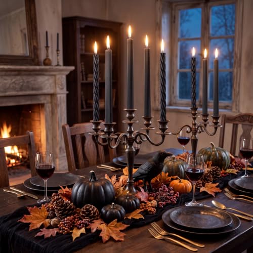 Black Halloween Taper Candles Set - Unscented, Dripless, 10 Inch Tall, 6 Pack Variation of Black