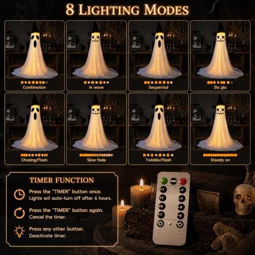 Halloween Ghost Lighted Decoration Set with Remote Control - 63 Inches, Indoor & Outdoor Use