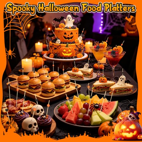 Halloween Cocktail Picks Black & Orange Beaded Toothpicks - Spooky Party Decor