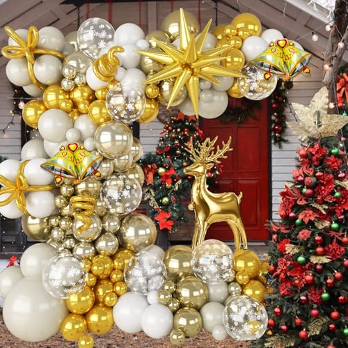 Champagne Gold White Christmas Balloon Arch Kit 121pcs with Deer & Snowflakes