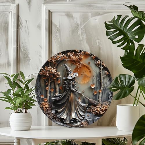 Halloween Witch Wall Decor Sign - Autumn Rusty Metal Wall Art 8x8 Inch P2