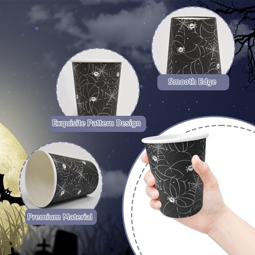 Halloween Spider Paper Cups 50 Pack - 9 oz Disposable Party Tableware