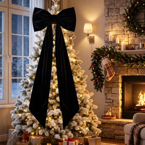 Large Black Velvet Halloween Bow for Doors & Decor - Gothic Style, 47x16 Inches (Variation: Black / Christmas Style)