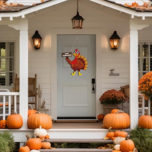 Happy Thanksgiving Wooden Turkey Door Sign Decor - Classic Fall Autumn