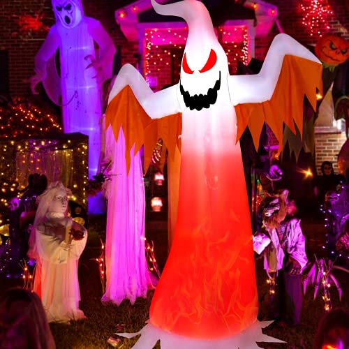 8 FT Halloween Inflatable Ghost with Rotating Flame LED Lights, Quick Setup for Yard & Lawn Decor