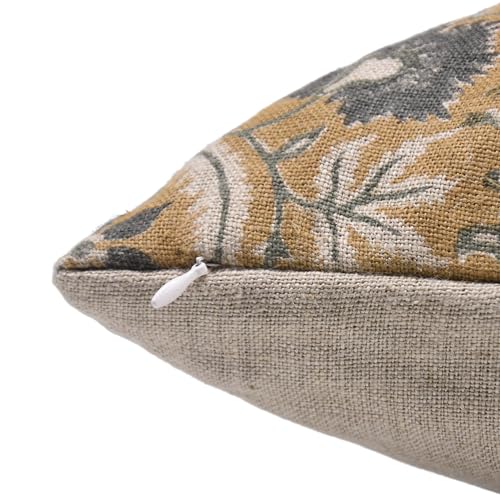 Mustard Block Print Linen Pillow Cover 16x16 Throw Cushion with Zipper