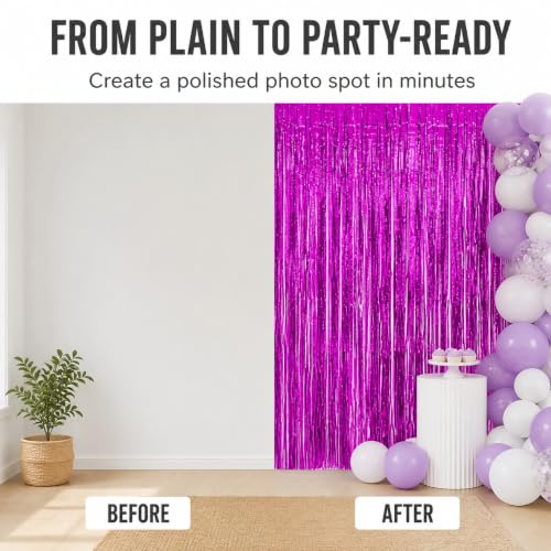 Purple Glitter Foil Fringe Curtains Party Backdrop 3.28 x 7.05 ft - 1 Pack
