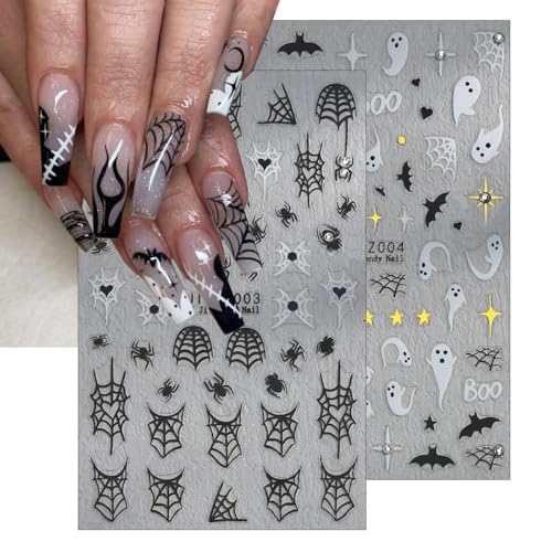 Halloween Nail Stickers Ghost Spider Web Decals - Self-Adhesive Nail Art