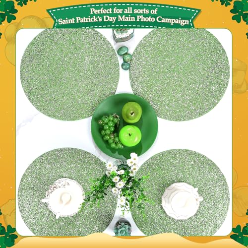 Green Rhinestone Round Placemat - 15 Inch Table Decor - Green / 1 pcs