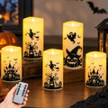 Halloween Flameless Candles with Remote Control - Haunted House & Pumpkin Scene
