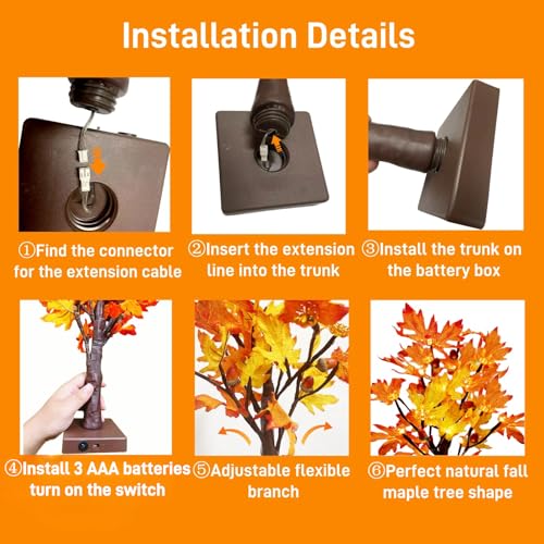 Lighted Fall Maple Tree Set - 2 Pack USB & Battery Operated Autumn Decor