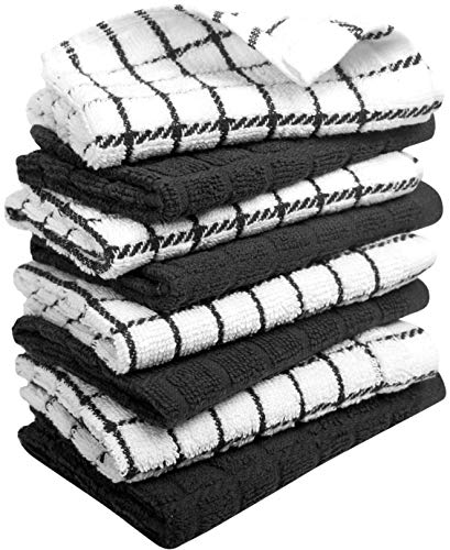 Dish Cloth 8 Pack - Black Cotton Kitchen Towels - Reusable & Absorbent