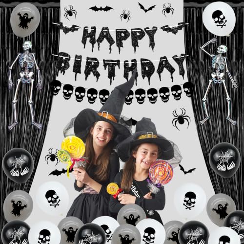 Black Skeleton Balloons & Bat Spiders Halloween Party Decorations - Holkcog