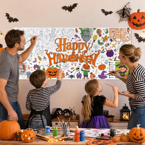 Halloween Coloring Poster Table Cover - 71 x 31.5 Inches - Actilize