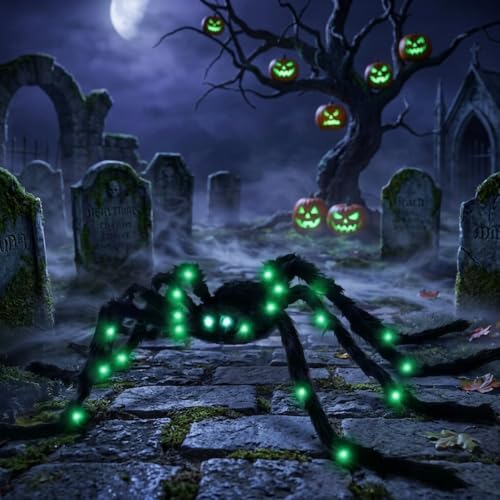 Giant 6.6ft Halloween Light-Up Spider Decor - Realistic Scary Outdoor Indoor