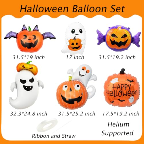 Halloween Balloons Set - Ghost and Pumpkin Foil Decorations for Party